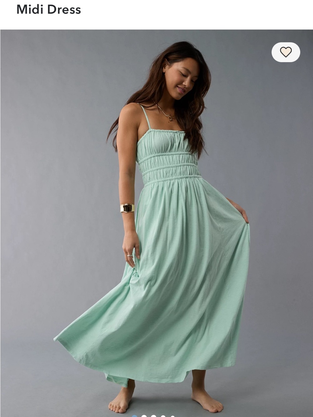 NEW American Eagle Knit Mint Green Smocked Bodice Midi Dress